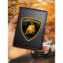 Nurdic Lamborghini Desenli Ruhsat Kabı Logolu Oto Ruhsat Kılıfı Vinleks Deri Dikişli Araç Ruhsat Koruyucu