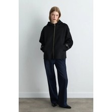 Gusto Kapüşonlu Astarsız Yün Kaban - Siyah