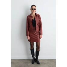 Gusto Cepli Suni Deri Ceket - Bordo