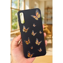 Vip Case Samsung Galaxy A50 - Turuncu Kelebek Desenli Silikon Darbe Emici Klasik Korumalı Rubber Kılıf