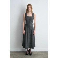 Gusto Askılı Uzun Jile Elbise - Gri
