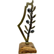 Zaytoon Zeytin Ağacından Yapılmış Bir Kaide Üzerinde Zeytin Dalı Bulunan Filistin Haritası Bronz Rengi Maketi M00014