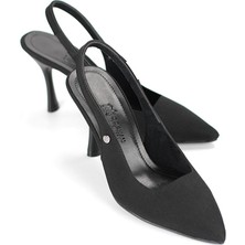 Gökhan Talay Lavender Esnek Yumuşak Kaymaz Taban (8 Cm) Siyah Süet Açık Lastikli Kadın Topuklu Ayakkabı