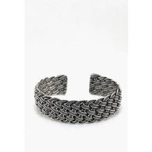 Oya Silver Kalın Oksitli Örgü Gümüş Bilezik Modelleri