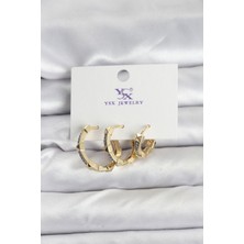 Clariss Gold Renk Zirkon Taşlı Kadın Küpe