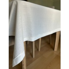 Meral Kurşun Collection Çeyizlik Piko Sarma Detaylı Dertsiz Masa Örtüsü Simsiz Kırık Beyaz