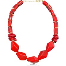 Fm Bordoya Yakın Kırmızı Renk; Uzatma Ile 50 cm Kolye Uznluğu; Şık Tasarım,bohem Tarz Ötesi Akrilik Esaslı Kolye (KOD2870)