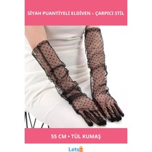 Letsii Uzun Siyah Puantiyeli Yetişkin Tül Eldiven