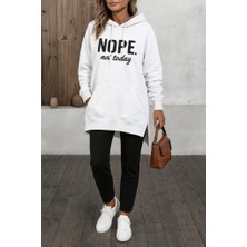 Nnstartshopping  Kadın Uzun Kollu Kapşonlu Bağcıklı Viskon Iki Iplik Sweat