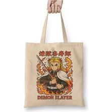 Toyaso Kyojuro Rengoku Demon Slayer Iblis Keser Bez Çanta Uzun Saplı Alışveriş Çantası Plaj Çantası