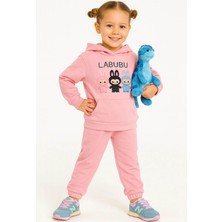 Falcomini Kız Çocuk Iki Ip Eşofman Takımı Labubu Takım Kapüşonlu Baskılı Sweatshirt ve Pantolon 4/8 Yaş