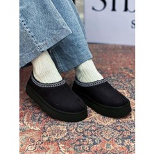 Siba Shoes Yula Içi Kürklü Işleme Detaylı Siyah Süet Kadın Bot