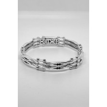 Oya Silver Siyah Motifli Erkek Gümüş Bileklik- Siyah Detaylı Tasarım