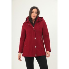 Mezure Kapüşonlu Cepli Kaşe Kaban Çıtçıtlı Büyük Beden