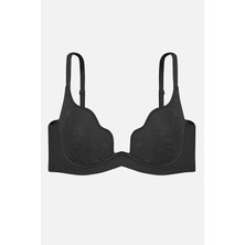 Istiridye Dantelli  Wonna Baskılı Sütyen-Desteksiz Dolgusuz BALENLI-2822-SIYAH