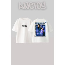 Anetos Keina Os Tasarım Sırt Baskılı Pamuk Beyaz Oversize T-Shirt