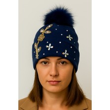 Abarta Kadın Örgü Ponponlu Bere Lacivert Standart