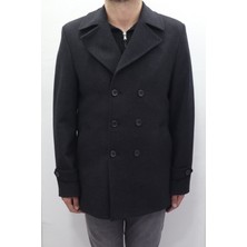 Pelikan Tekstil Fistan Store Erkek Siyah Spor Kesim Normal Kalıp Düğme Kapamalı Kışlık Kaşmir Kaban