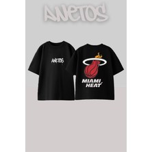 Anetos Miami Heart Tasarım Sırt Baskılı Pamuk Siyah Oversize T-Shirt