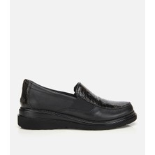 Hotiç Kadın Deri Siyah Yılan Desenli Dolgu Topuklu Günlük Loafer