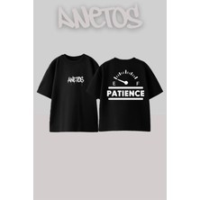 Anetos Patıence Tasarım Sırt Baskılı Pamuk Siyah Oversize T-Shirt