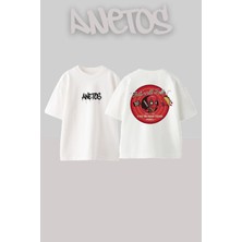 Anetos Deadpool 3 Tasarım Sırt Baskılı Pamuk Beyaz Oversize T-Shirt