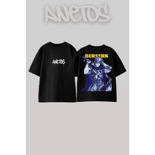 Anetos Berserk 6 Tasarım Sırt Baskılı Pamuk Siyah Oversize T-Shirt