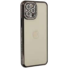 MiraLive iPhone 12 Pro Kılıf Joke Taşlı Silikon - Siyah (K95)