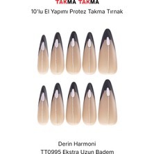 Takma Takma 10'lu Siyah Uzun Badem  TT0995 Tekrar Kullanılabilir El Yapımı Protez Takma Tırnak - Siyah-M