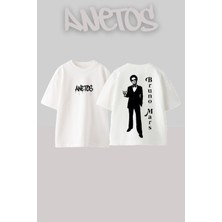 Anetos Bruno Mars 15 Tasarım Sırt Baskılı Pamuk Beyaz Oversize T-Shirt