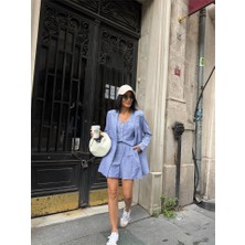 Nnstartshopping  Çizgili Keten Ceket Yelek Şort Tk - Mavi