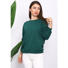 İmaj Butik Zümrüt Yeşili Bisiklet Yaka İki İplik Sweatshirt
