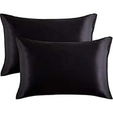 Metinev Siyah Renk Ikili Pamuk Saten Yastık Kılıfı