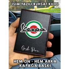 Nurdic Vespa Ön Arka Baskılı Oto Araç Ruhsat Kabı Kartlık Deri Isim Yazılı Kişiye Özel Cüzdan