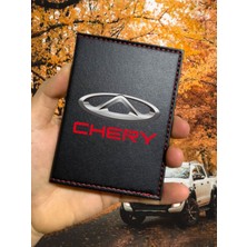 Nurdic Chery Desenli Ruhsat Kabı Logolu Oto Ruhsat Kılıfı Vinleks Deri Dikişli Araç Ruhsat Koruyucu