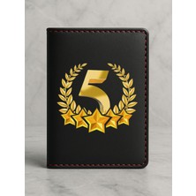 Nurdic Ruhsat Koruyucu Baskılı Kart Bölmeli Siyah Vinlex Deri Ruhsat Kabı Kılıfı 5 Yıldız