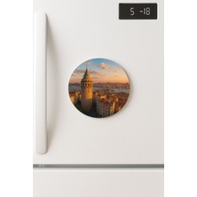 Nurdic Desenli Temalı Yuvarlak Buzdolabı Magnet – 10X10 cm Galata Manzara