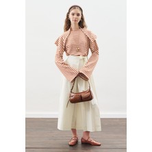 Manuka Şal Detaylı Çizgili Tshırt Kiremit