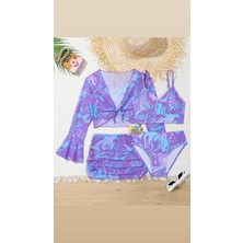 3b Kids Mayo Bikini Takımı Etek Büstiyer Renkli Mor Renk Genç Kız Çocuk Plaj Giyim