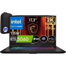 MSI Katana 17 Hx B14WFK-252XTREP6 Intel Core I7-14650HX 32GB 2tb SSD RTX5060 115W 17.3" WIN11 Pro 240Hz Qhd + Elektropasaj Çanta
