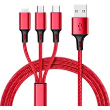 Powermaster PM-26336 3 In 1 Kırmızı 1.2 Metre Şarj Kablosu