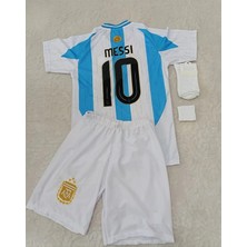 Arjantin 2024/25 Sezon Lionel Messi Çocuk Forması Şort Çorap Bileklik 4'lü Seti