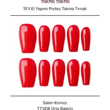 Takma Takma 15'li Kırmızı Orta Balerin TT1418 Tekrar Kullanılabilir El Yapımı Protez Takma Tırnak - Kırmızı-XS