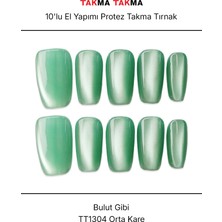 Takma Takma 15'li Yeşil Orta Kare TT1304 Tekrar Kullanılabilir El Yapımı Protez Takma Tırnak - Yeşil-XS