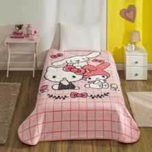 Taç Lisanslı Tek Kişilik Çocuk Battaniye (160X220)-HELLO Kitty Friends Pembe