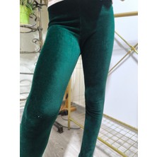 Şimo Butik Kız Çocuk Tayt Kışlık Kadife Beli Lastikli Ördek Başı Yeşil Dar Kalıp