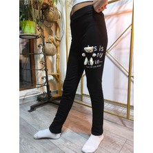 Şimo Butik Kız Çocuk Tayt Kışlık Pamuklu Beli Lastikli Oyuncak Ayılı Siyah