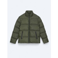 Kip Haki Regular Fit Dik Yaka Casual Dokuma Mont