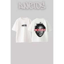 Anetos Kendrick Lamar 6 Tasarım Sırt Baskılı Pamuk Beyaz Oversize T-Shirt