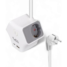 Axe Tools Çok Fonksiyonlu 3’lü Grup Priz | USB + Type-C, Anahtarlı, Topraklı (1.5 M)